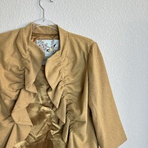 Tabitha Anthropologie Wool Blend Ruffle Open Front Blazer Size 4 - 3/4 Sleeve